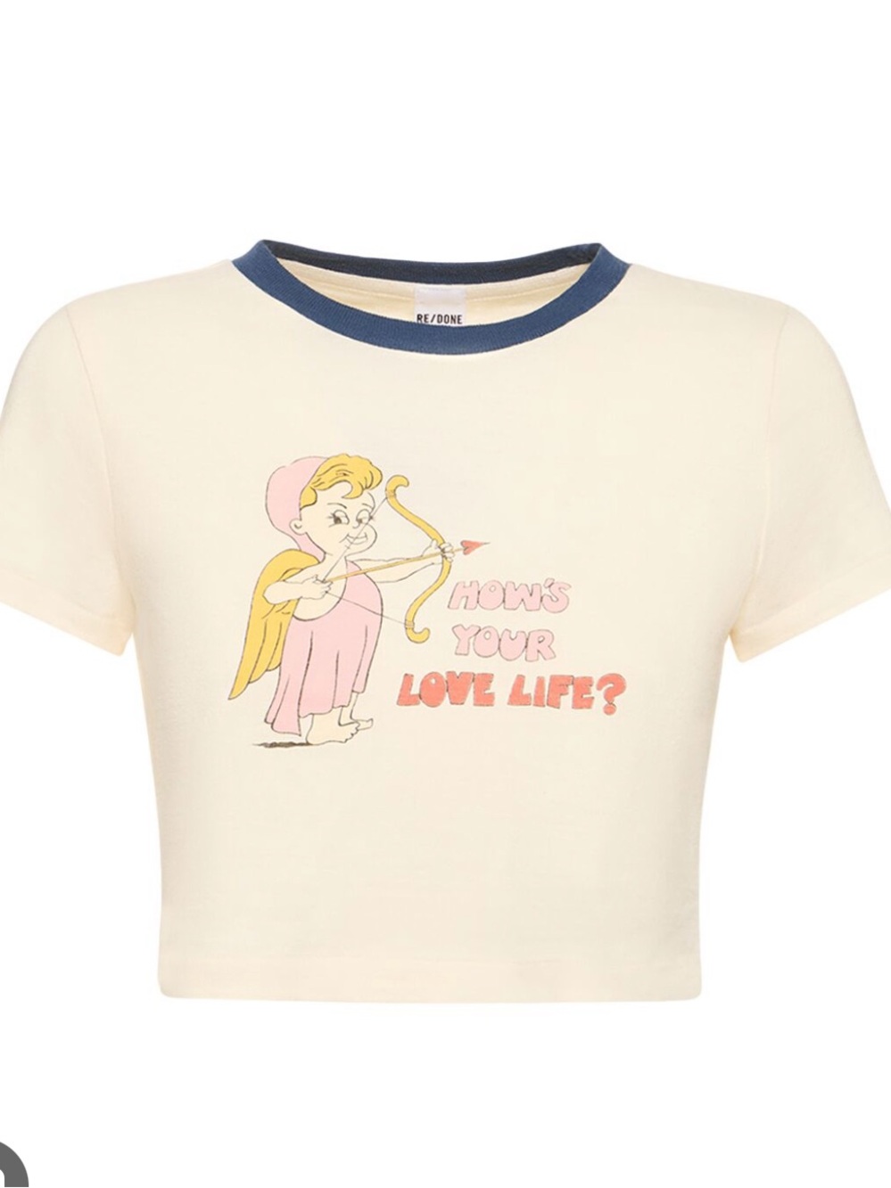 Re/Done Cream 'How's Your Love Life?' Graphic Crop Tee
